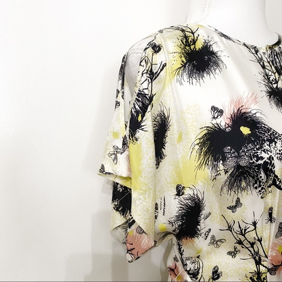 SANDRA ANGELOZZI 100% SILK TIGER TREE PRINT KEYHOLE COLD SHOULDER BELTED DRESS - Picture 4 of 12